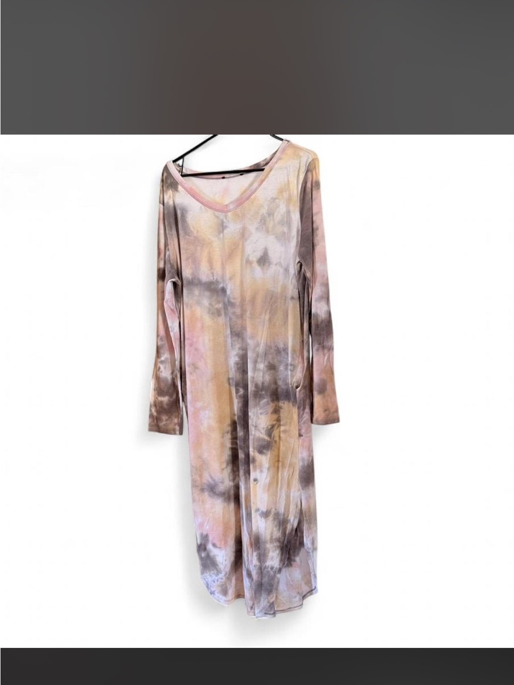 Tie-Dye Long Sleeve Maxi Dress - Pink, Brown & Cream